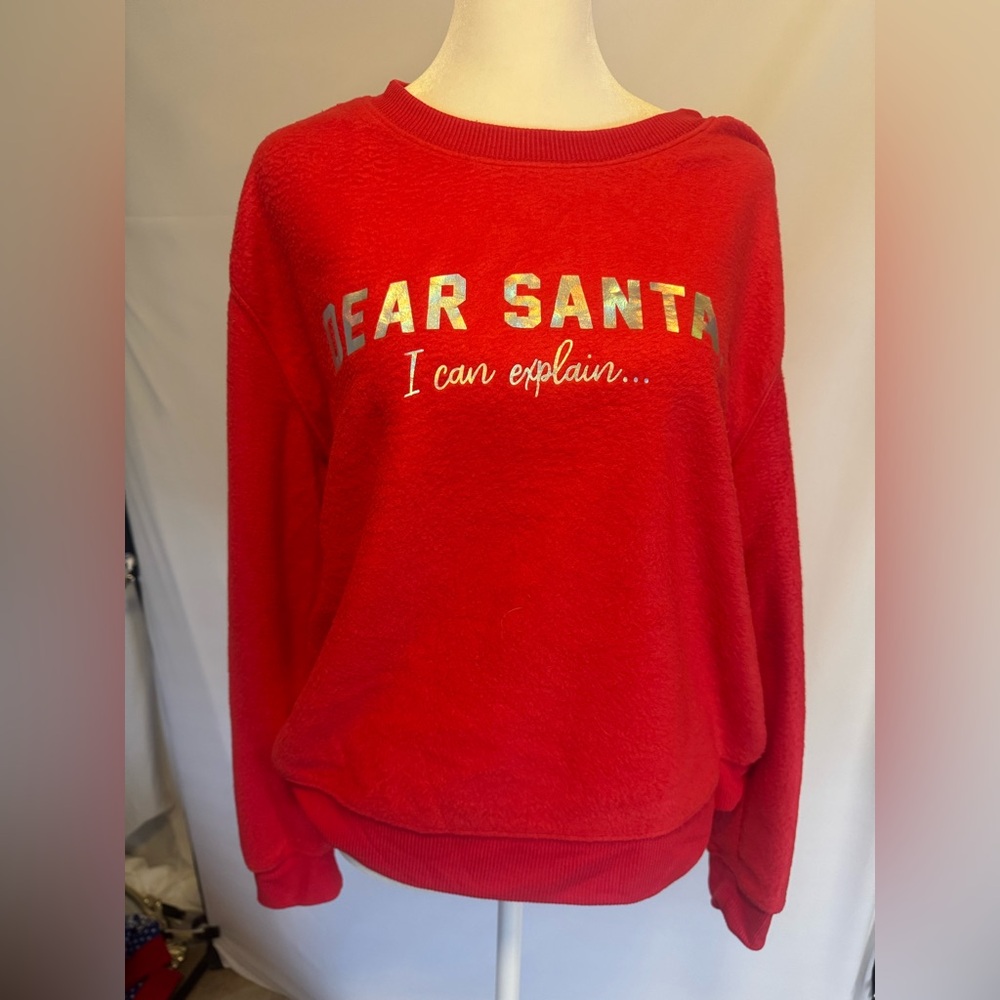UGLY CHRISTMAS SWEATER ‘Dear Santa, I Can Explain’ metallic transfer lettering